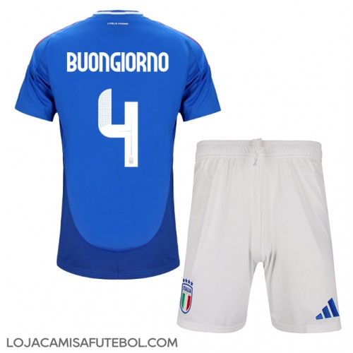 Camisa de Futebol Itália Alessandro Buongiorno #4 Equipamento Principal Infantil Europeu 2024 Manga Curta (+ Calças curtas)